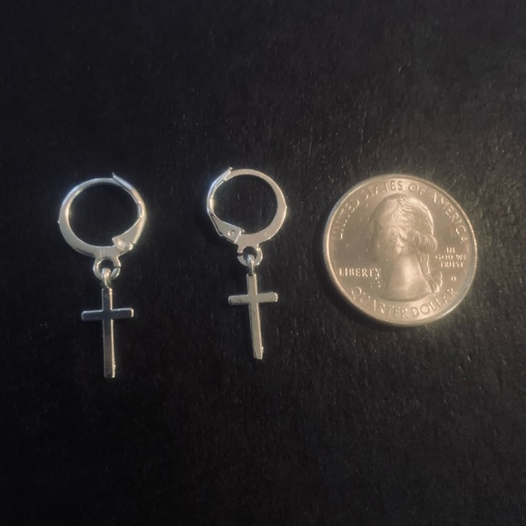 Miniature Cross Hoop Earrings - Picture 7 of 8